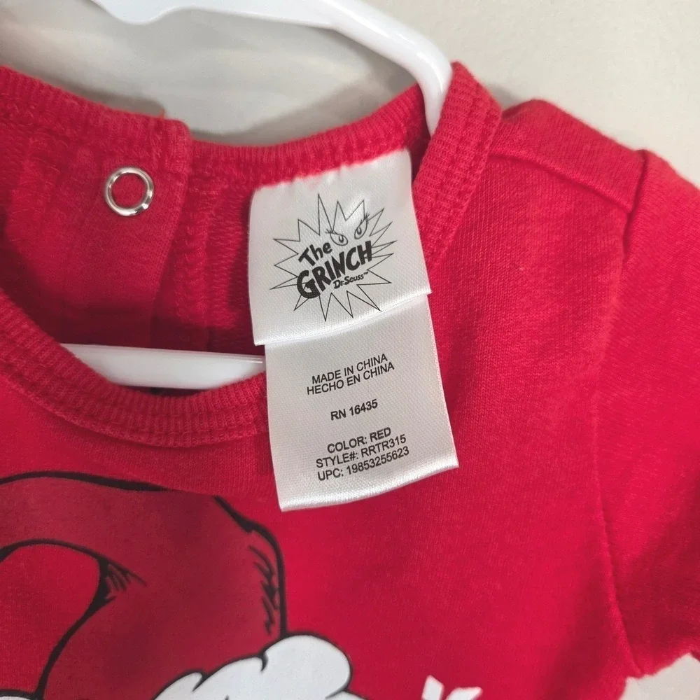 Dr. Seuss The Grinch Baby Christmas Romper 6-9M Red Footless One Piece
